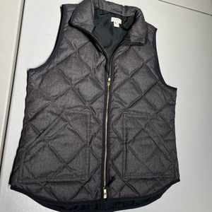 J Crew Women's Gray Black 60% Down Puffer Quilted Vest Full Zipper Size Medium